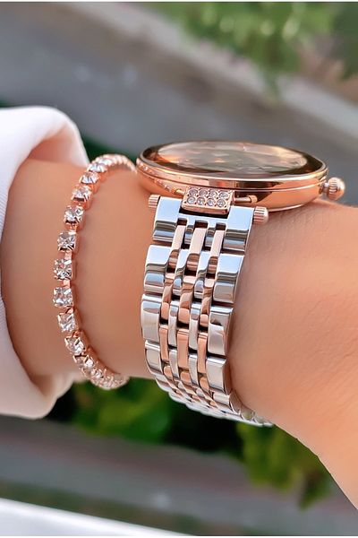 Daniel Klein Brand Rose Silver Color Women's Wristwatch - Bracelet Gift
