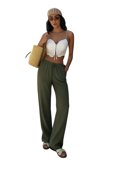 FİDAN FASHİON Fidan L Elastic Pocket Detailed Trousers