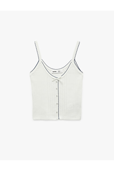 Koton X Melis Ağazat - Düğmeli Fiyonk Detaylı İnce Askılı Triko Atlet