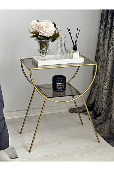 AssuCasa Pars Metal Camlı Yan Sehpa Gold-bronz