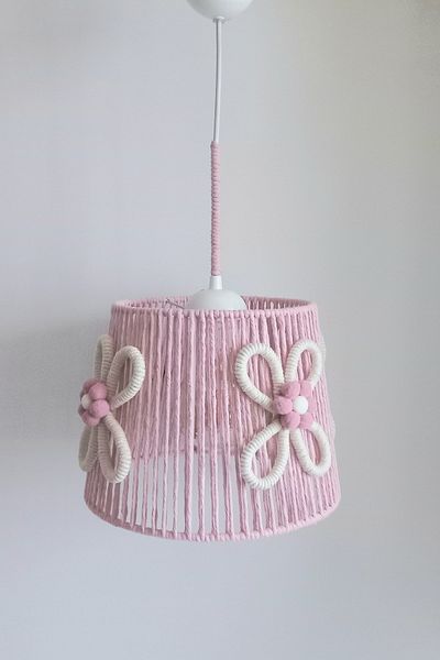 C&A&B KUZEY AVİZE PINK MACROME ROPE PENDER FLOWER APPLIQUE POMPON DESIGN BABY GIRL'S ROOM PENDANT CHANDELIER