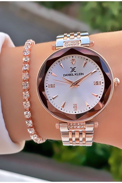 Daniel Klein Brand Rose Silver Color Women's Wristwatch - Bracelet Gift