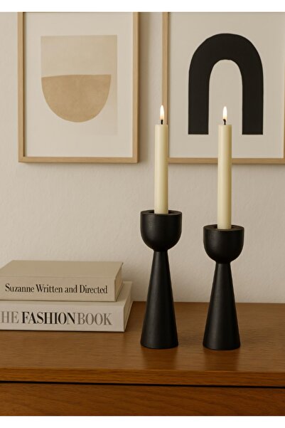 mebaconcept Doğal Ahşap Şamdan Seti 17.5cm & 15cm El Yapımı, Rustik Dekoratif 2'li Mumluk Modern