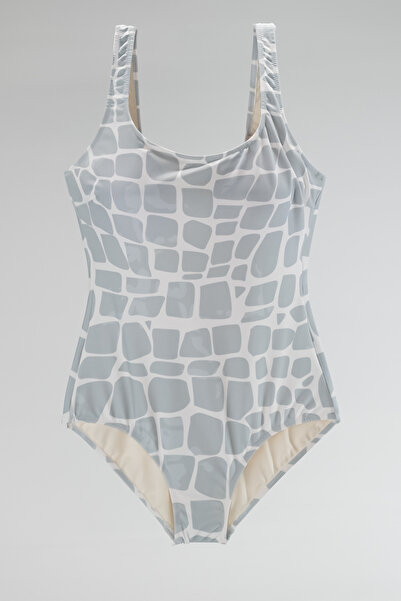 TooHot Kadın Gri Mermer Desenli Mayo