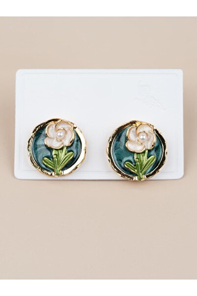 Portakal Esintisi أقراط فنية عتيقة من اللؤلؤ المينا على شكل زهرة بيضاء من أور...