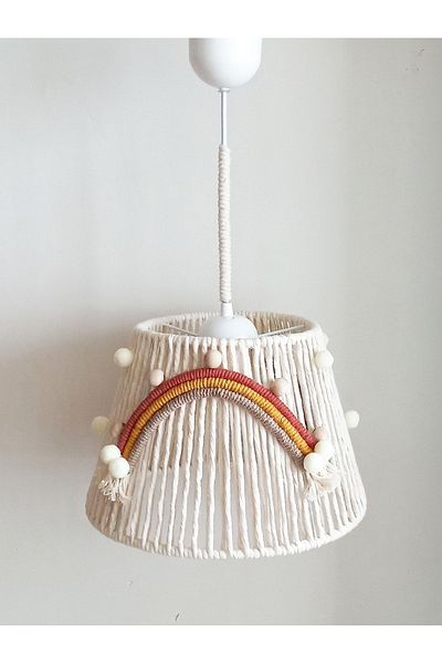 C&A&B KUZEY AVİZE Ecru Macrame String Wrap Applique And Beaded Design Baby Girl Child-Teen Room Pendant Lamp Chandelier(38)