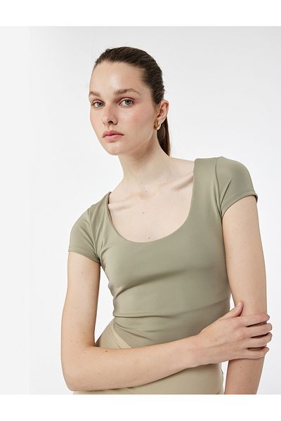 Koton Crew Neck Short Sleeve Asymmetric Crop Sports T-Shirt