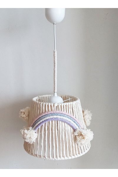 C&A&B KUZEY AVİZE Rainbow Patterned Ecru Macrame Rope Wrap - Baby Girl and Children's Room Pendant Chandelier(40)