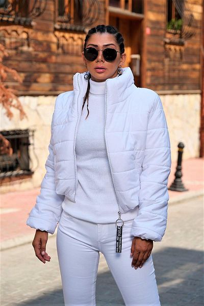Markano White Stand Collar Waterproof Zipper Closure Short Puffer Jacket