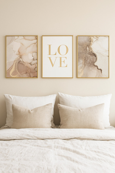 seninürünün Altın Aşk Abstract Set - Gerçek Cama Baskı Gold Alüminyum Metal Ç...