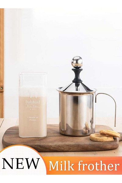 Generic 400ml Milk Frother Handheld Stainless Steel Double-Layer Milk Frother DIY Fancy Coffee Cream Coffee