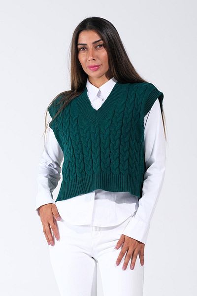Markano Khaki V-Neck Crop Hair Knitted Knitwear Sweater