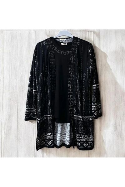 RENAR Black Hijab Mother Cotton Double Suit Tunic and Short Sleeve