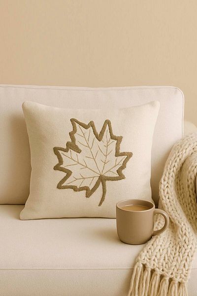 Rivaİstanbul Coffee Leaf Patterned Straw Look Woven Punch Throw Pillow Case