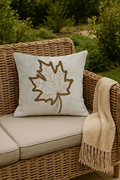 Rivaİstanbul Coffee Leaf Patterned Straw Look Woven Punch Throw Pillow Case