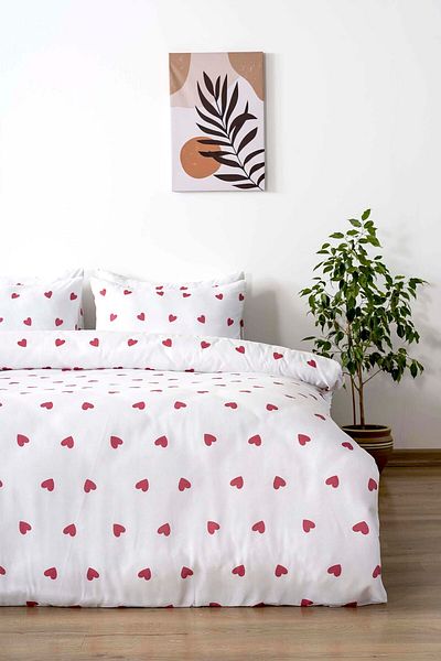 Rivaİstanbul Red Heart Double Duvet Cover Set