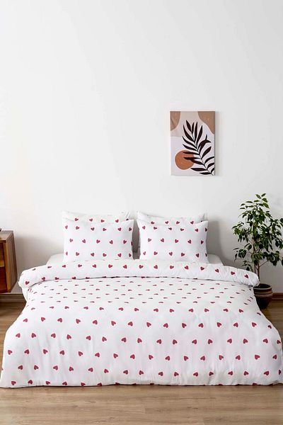 Rivaİstanbul Red Heart Double Duvet Cover Set