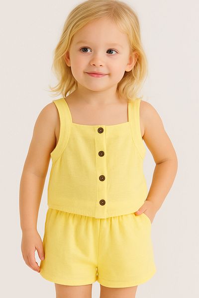Bubito Suspender Muslin Baby Girl Summer Shorts Set of 2-Yellow