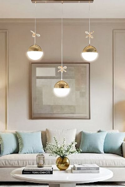 Fer Avize Berfin Modern Design Metal Cafe - Kitchen - Living Room - Gold Color 3 Row Led Chandelier