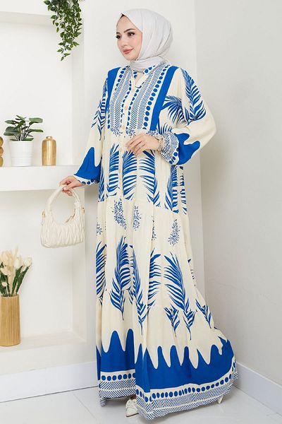 InStyle Φόρεμα μπλε βισκόζης με πουά μοτίβο παλάμης