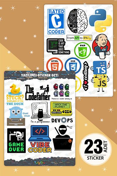 TUGİBU Software Sticker Set, Coding Themed Sticker, 23 Pieces of Coder Stickers, Software Developer Sticker Set