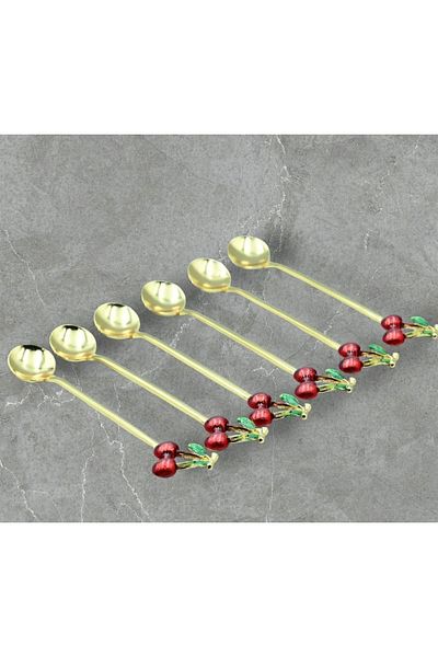 Store 6 Pieces Cherry Spoons Cherry Tea Coffee Spoons Cocktail Stirrer Dessert Spoons