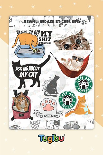 TUGİBU Cat Sticker Set, Cute Cats Sticker Set, 10 Pieces Cat Stickers