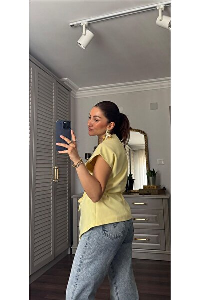 FEMİNEER.com Yellow Asymmetric Lined Vest