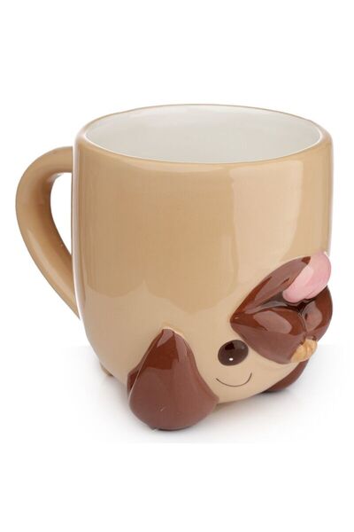 Puckator Cana Ceramica, Upside Down, Model Caine Mops Pug, 590 Ml, Maro