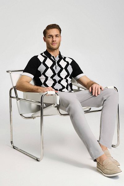 Hemington Black and White Diamond Pattern Knitwear Polo