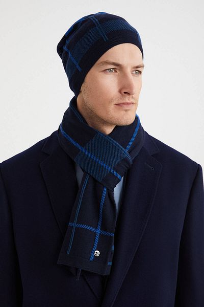 Hemington Stripe Pattern Navy Blue Merino Wool Scarf