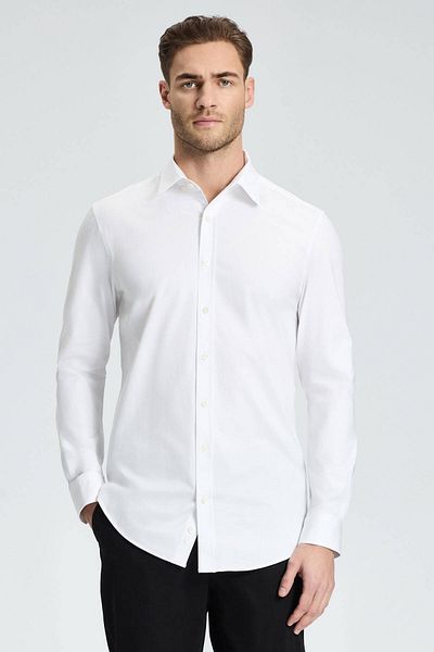 Hemington Slim Fit Hidden Button White Sports Shirt