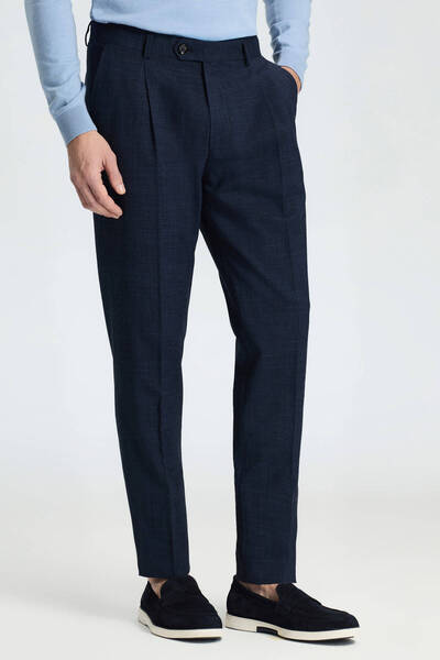 Hemington Keten Yün Karışım Lacivert Klasik Dokuma Pantolon