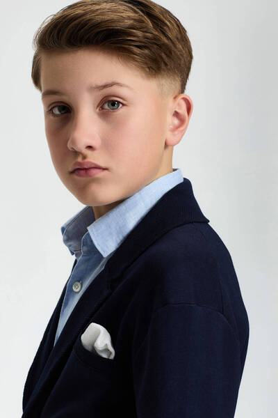 Hemington Navy Blue Giza Cotton Knitwear Children's Blazer Jacket
