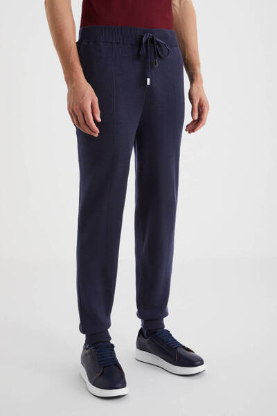 Hemington Navy Blue Merino Wool Activewear Knitwear Trousers
