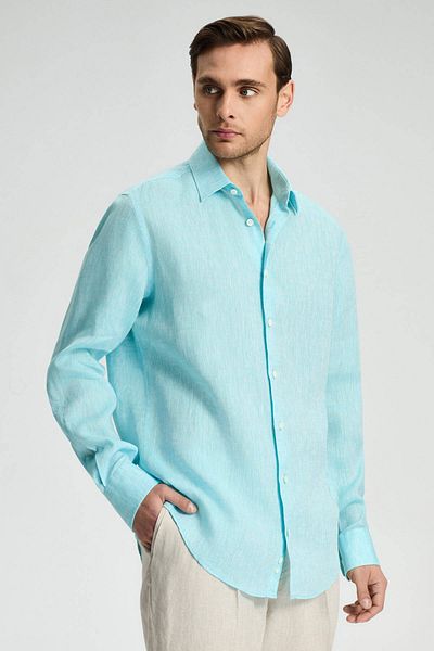 Hemington Turquoise Pure Linen Sports Shirt