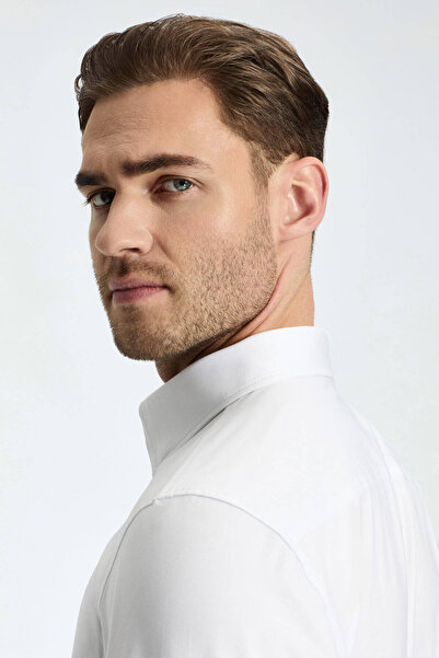 Hemington Slim Fit Gizli Düğme Beyaz Spor Gömlek