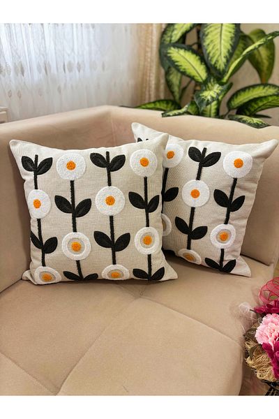 Mustgross 43x43cm Husă de pernă decorativă din in - 2 bucăți brodate cu perforare