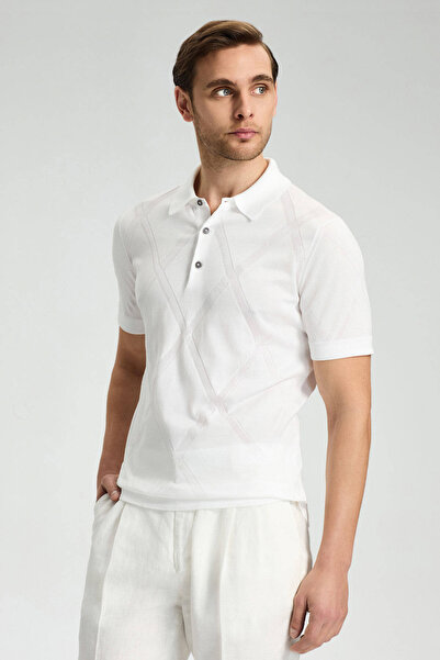 Hemington Baklava Pattern White Mercerized Cotton Knitwear Polo