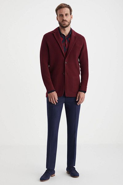 Hemington Stripe Pattern Pure Cashmere Burgundy Knitwear Jacket