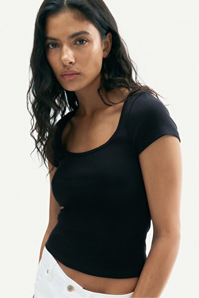 H&M Piko Şeritli ve Ribanalı Tişört