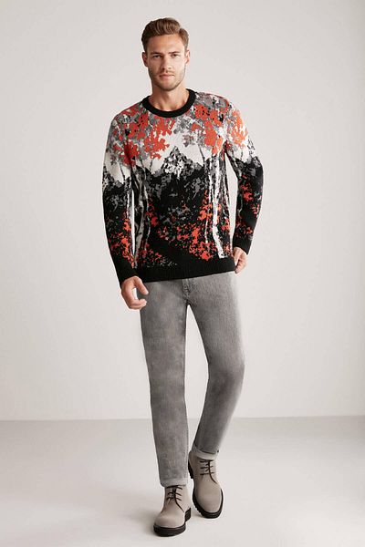 Hemington Mountain Pattern Black Cashmere-Wool Sweater