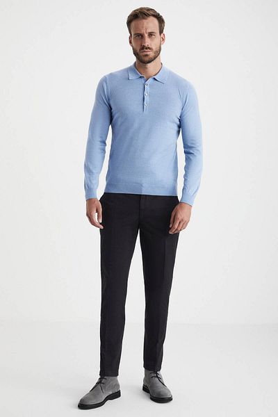 Hemington Extrafine Merino Polo Neck Sky Blue Knitwear