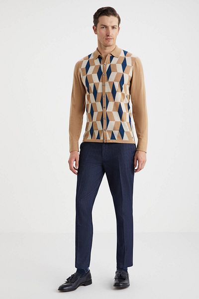 Hemington Patterned Merino Wool Camel Knitwear Shirt