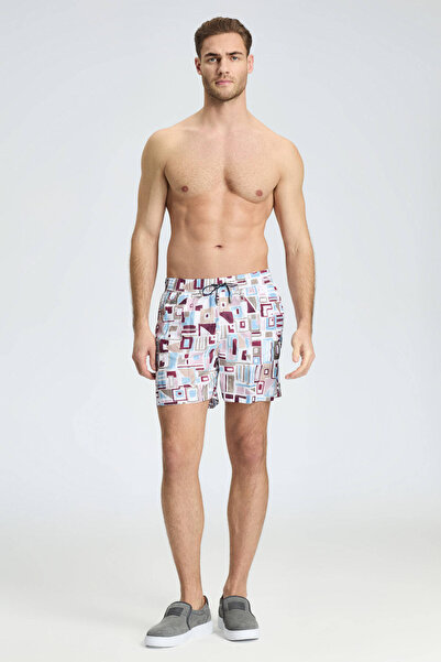 Hemington Geometrik Desen Kum Rengi Beyaz Quick Dry Mayo