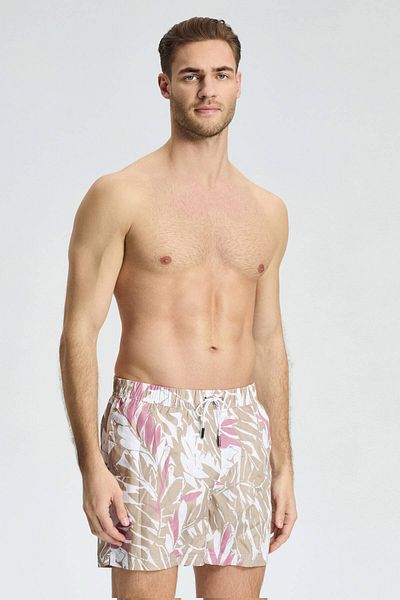 Hemington Leaf Pattern Sand Color Pink Quick Dry Swimsuit