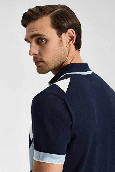 Hemington Navy Blue White Diamond Pattern Knitwear Polo