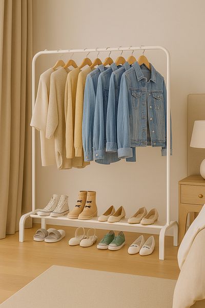 ALMUFARREJ Clothes Organizer And Holder Metal Stand White 110X40X150cm
