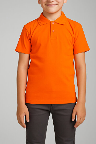 FATELLA Orange Unisex Kids Polo Neck School T-Shirt - Short Sleeve