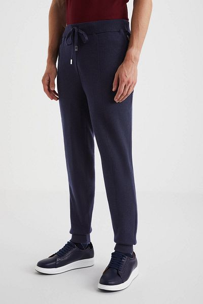 Hemington Navy Blue Merino Wool Activewear Knitwear Trousers